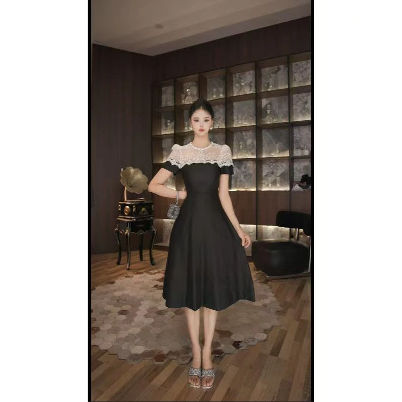 尤米定制   显瘦气质轻奢夏季复古法式收腰格子连衣裙21785