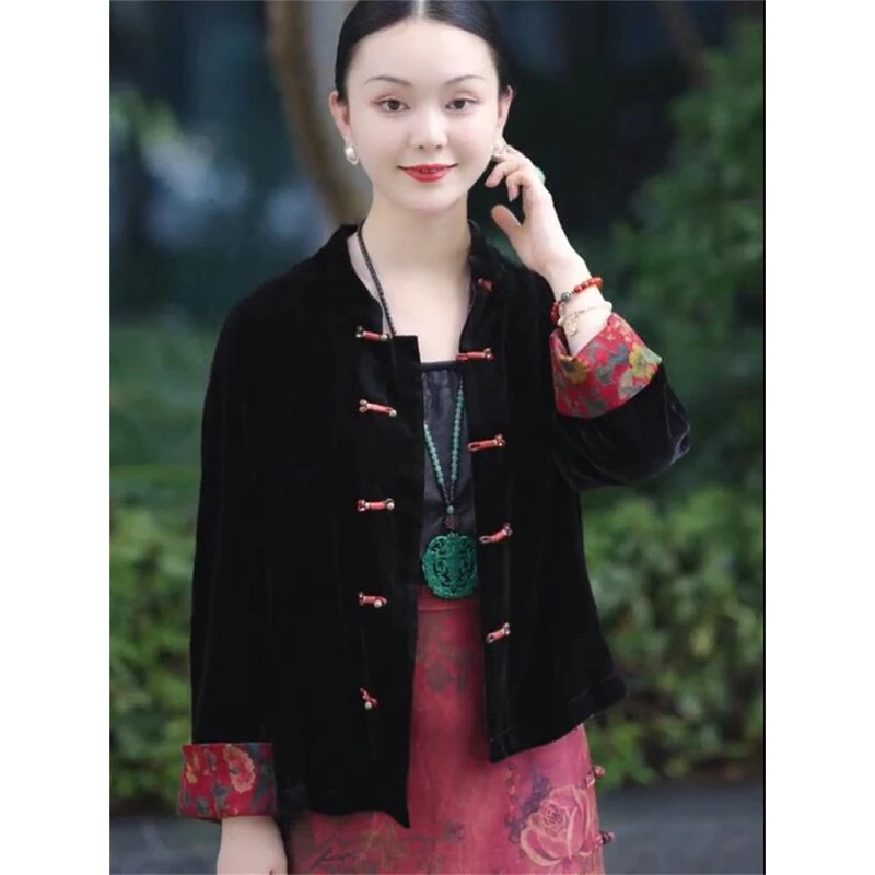 丝绒短外套国风时尚2025秋季新款长袖重磅精致中式盘扣网红款上衣