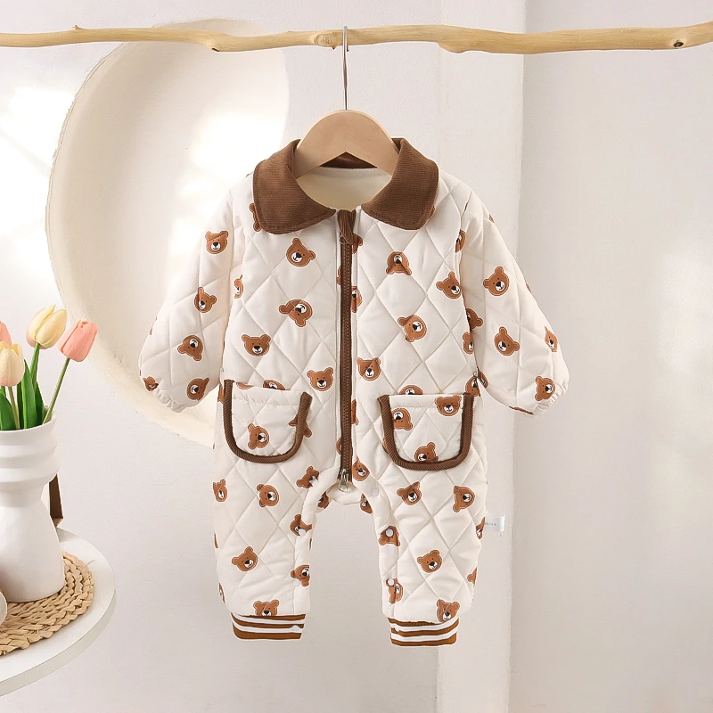 新款婴儿连体衣秋冬男女宝宝哈衣加绒加厚冬季保暖衣服洋气外出服