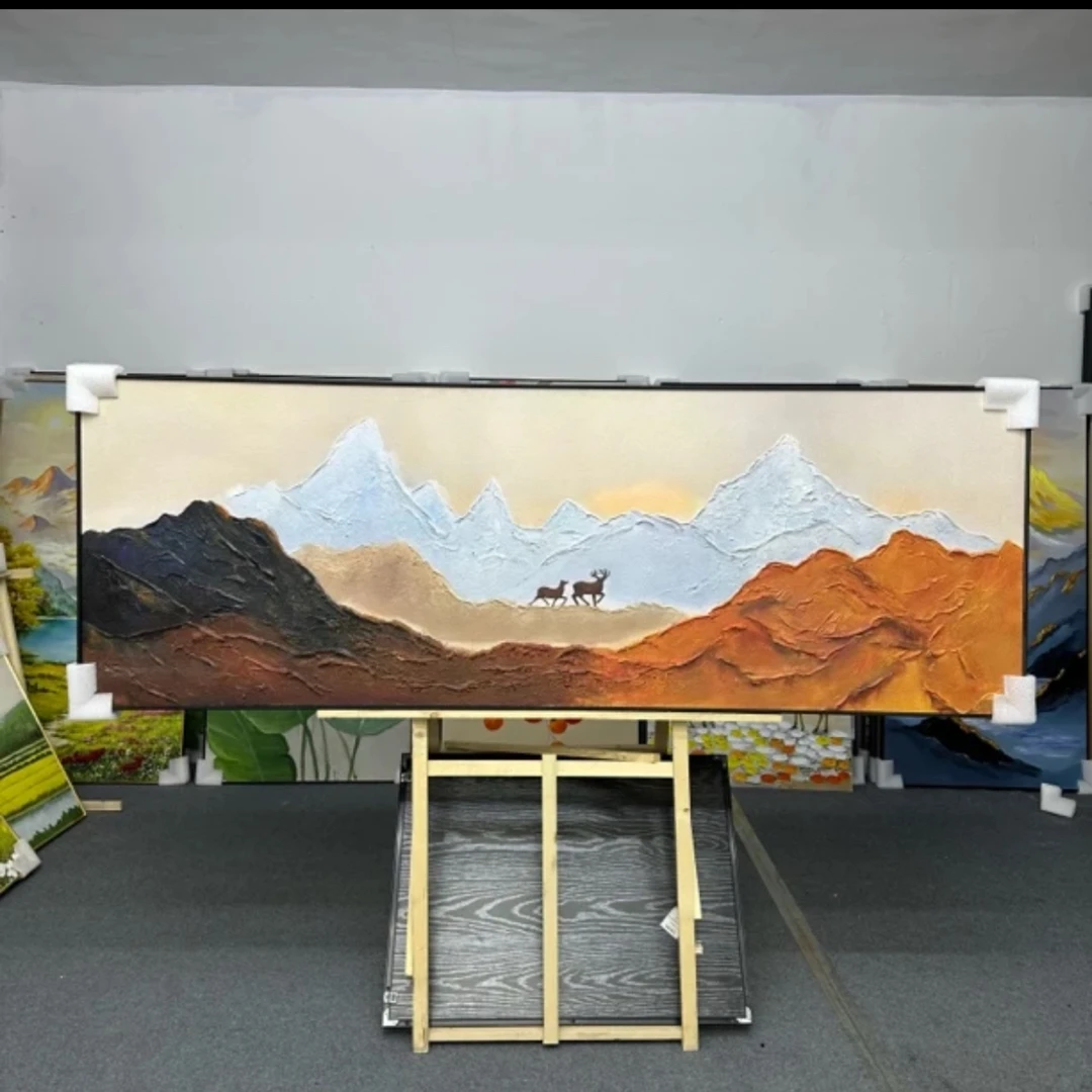 【金辉逐鹿】手绘立体背靠金山客厅装饰画沙发背景墙丙烯油画70200