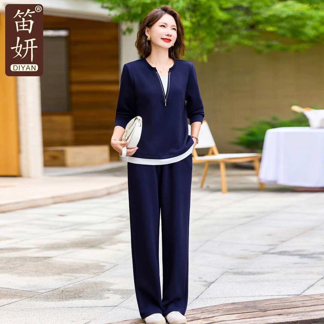 妈妈早秋运动两件套装时尚洋气2025新款中老年女春秋休闲短款卫衣