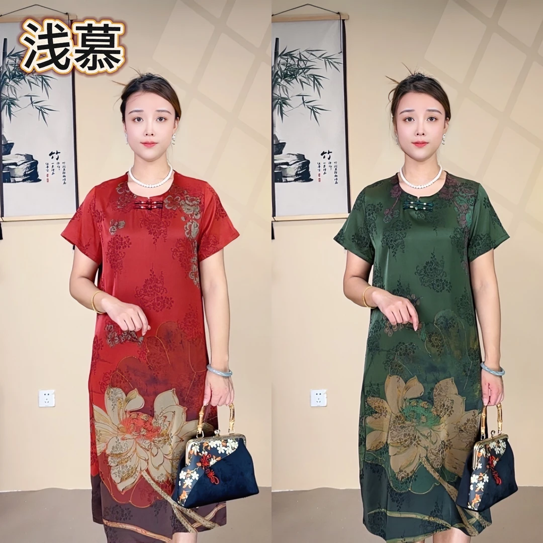 【荷塘月色】手工盘扣新中式轻奢时尚百搭连衣裙气质妈妈透气清凉裙