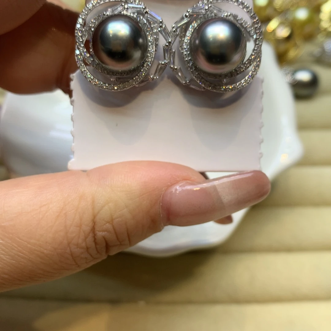 银S925镶嵌耳饰海水珍珠