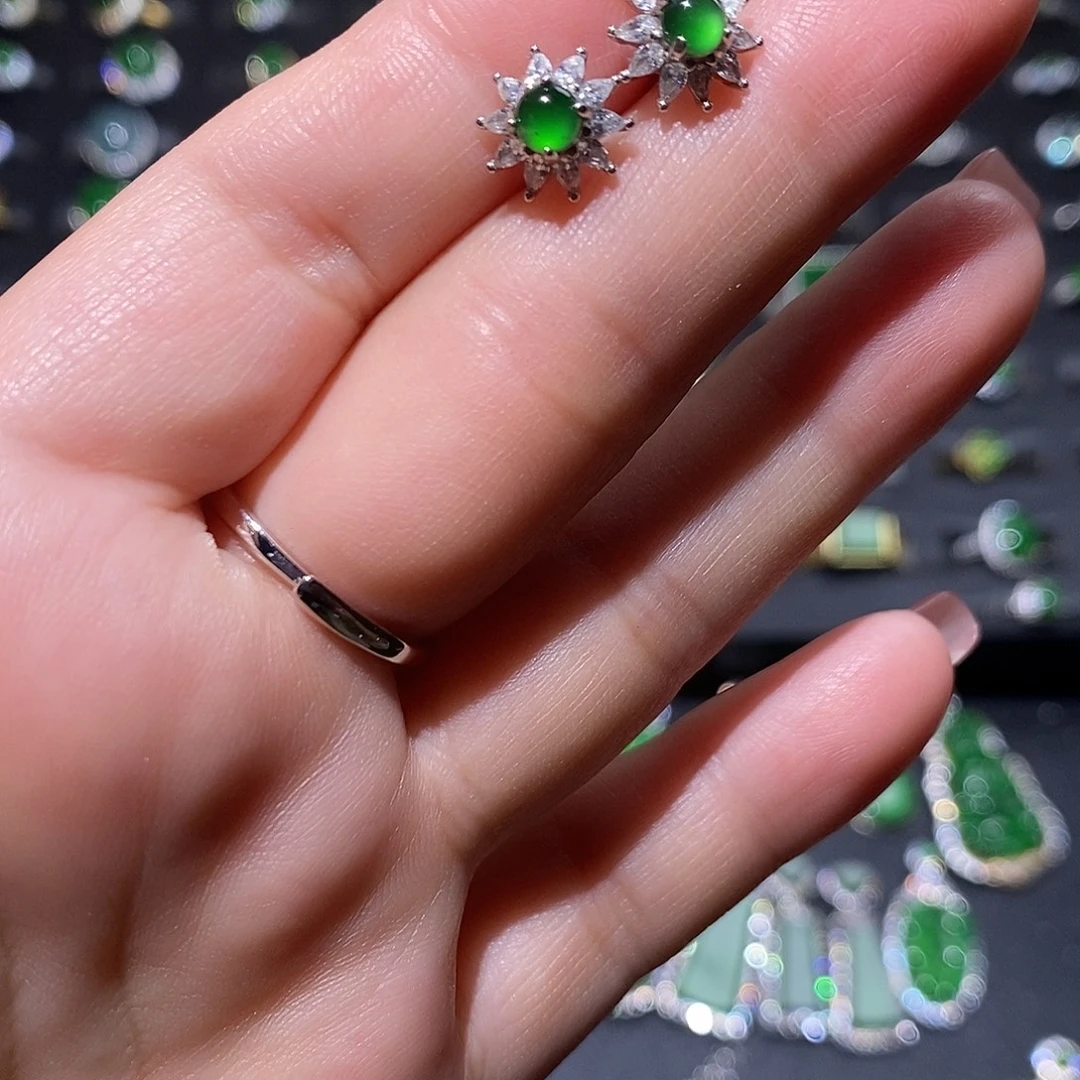 翡翠银S925镶嵌耳饰