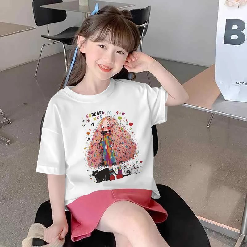 【100%纯棉】女童短袖t恤纯棉夏装2025洋气女孩中大童半袖上衣夏季