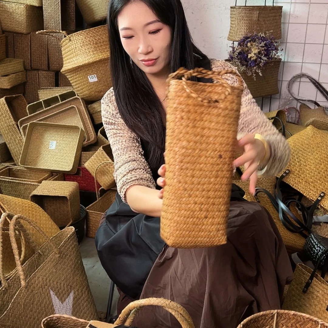 铁***主编织带草编包/草编收纳盒微瑕疵