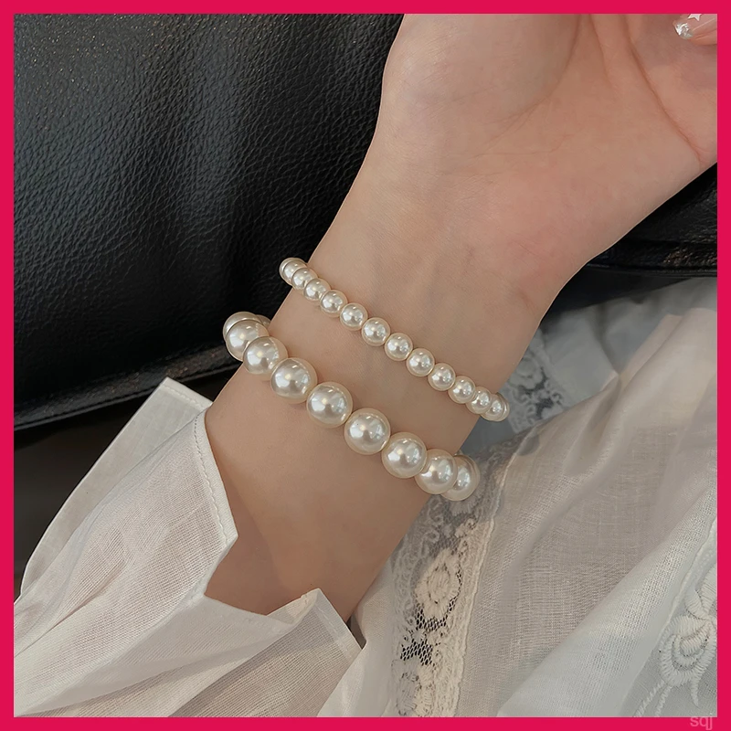 米粒手饰手链女手串正圆珍珠手链仿细小戴高级感叠 非金属弹力绳