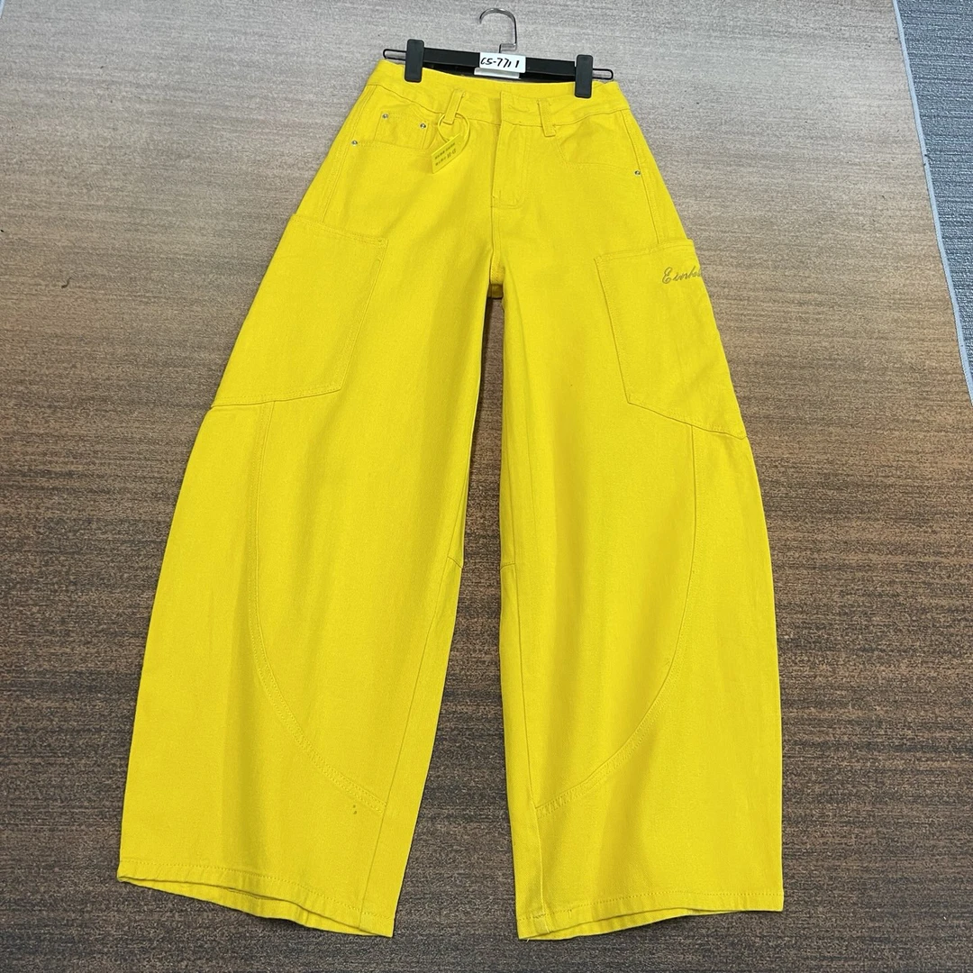 C5-7711 黄色美式个性超酷大口袋大版弯刀裤 无弹（不换退）