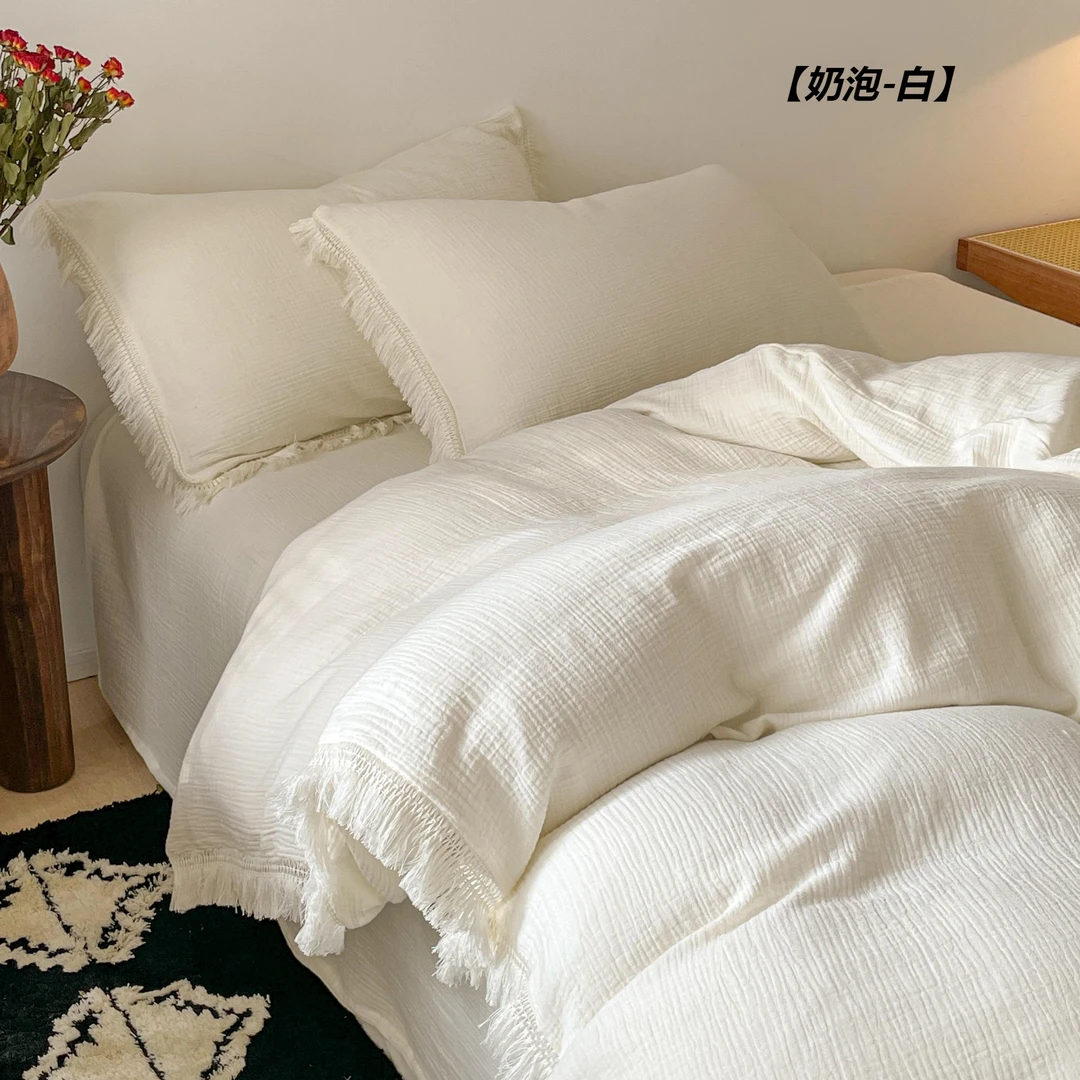 幻蝶家纺 新款上新 全棉A类双层纱双层皱皱纱法式流苏款四件套