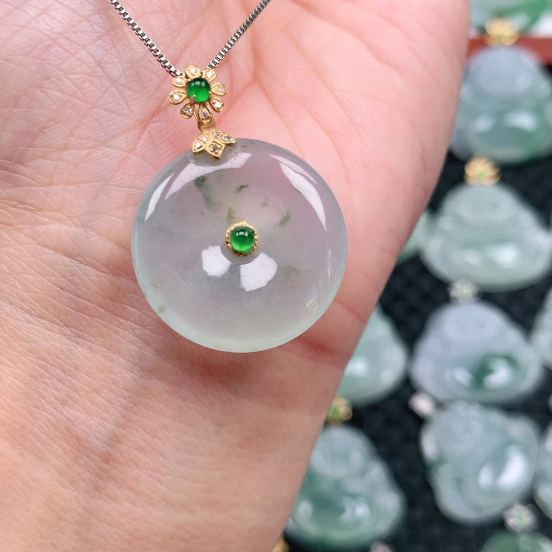 翡翠吊坠(不含链)18K金镶嵌