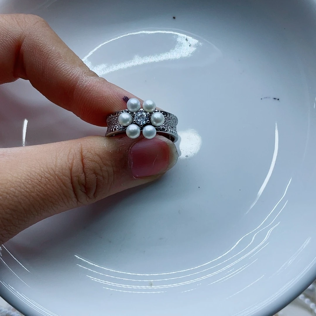 钛钢戒指淡水珍珠