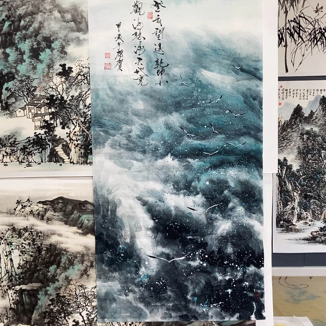 国画张*水年启贺手绘作品欣赏70.140
