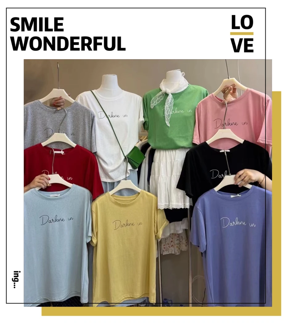 【换季清货T恤系列】简约百搭休闲短袖体恤宽松上衣女印花字母夏季