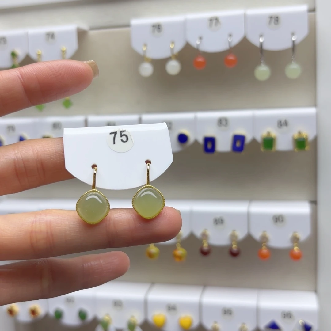 银S925镶嵌和田玉耳饰