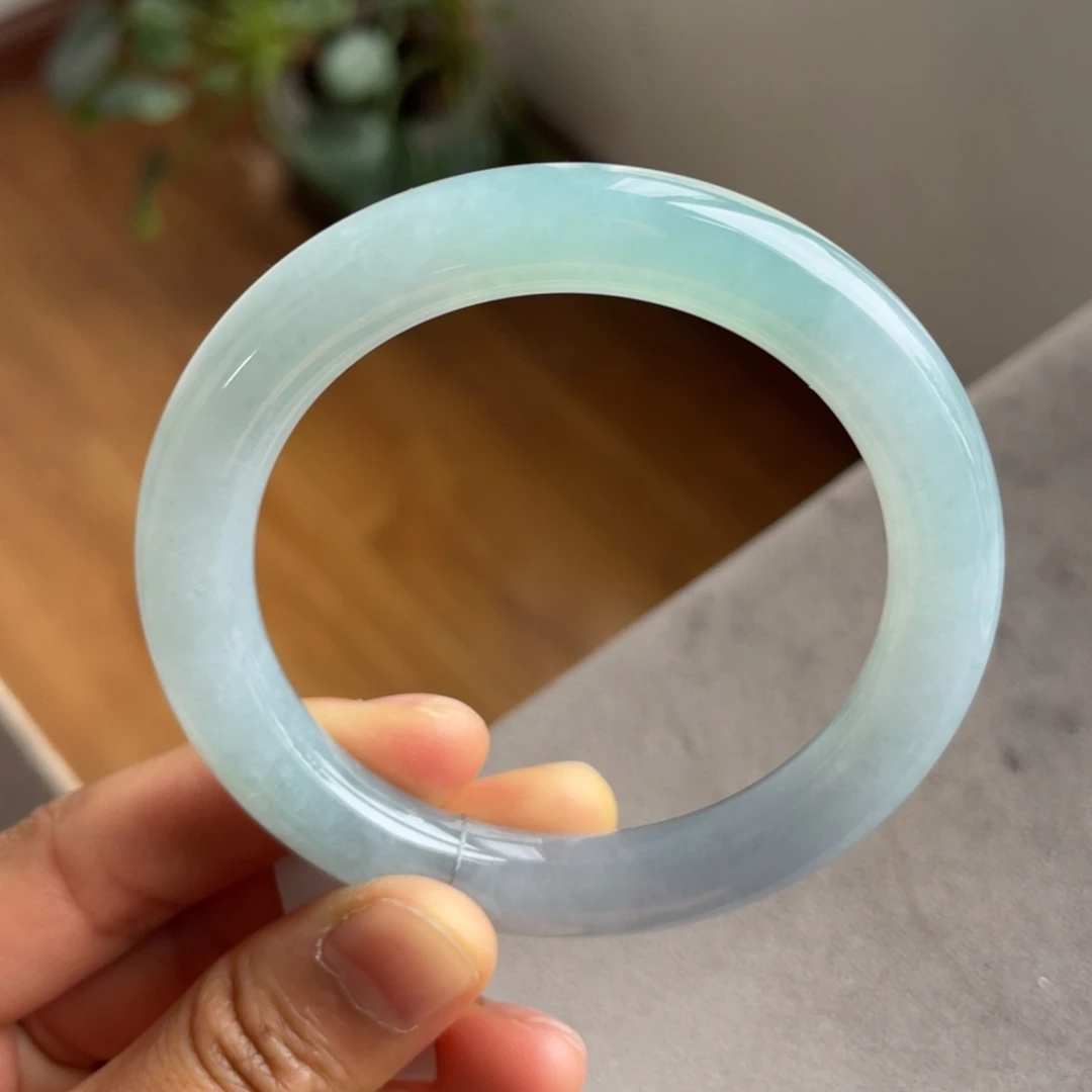 翡翠未镶嵌手镯蓝紫圆条