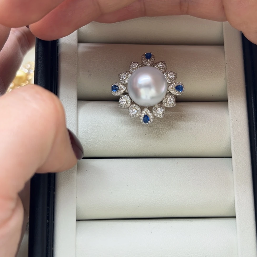 戒指海水珍珠银S925镶嵌