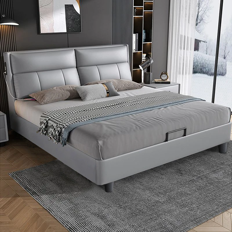 轻奢双人免洗主卧大床双人床储物婚床实木家具家用时尚双人床皮床