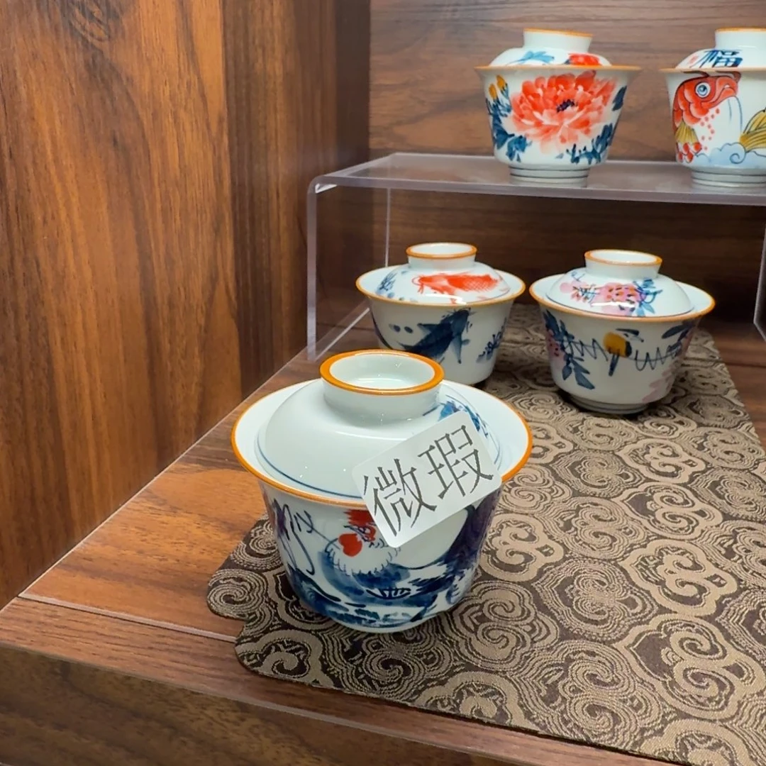 釉下手绘茶具微瑕