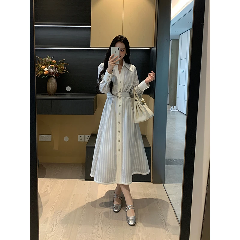 XINYI【钻石星河】秋季小香编织条纹连衣裙女显瘦百搭X625Q15675