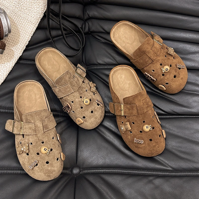 厚底可爱勃肯半拖鞋女外穿2025新款春季休闲穆勒包头凉拖鞋P6001