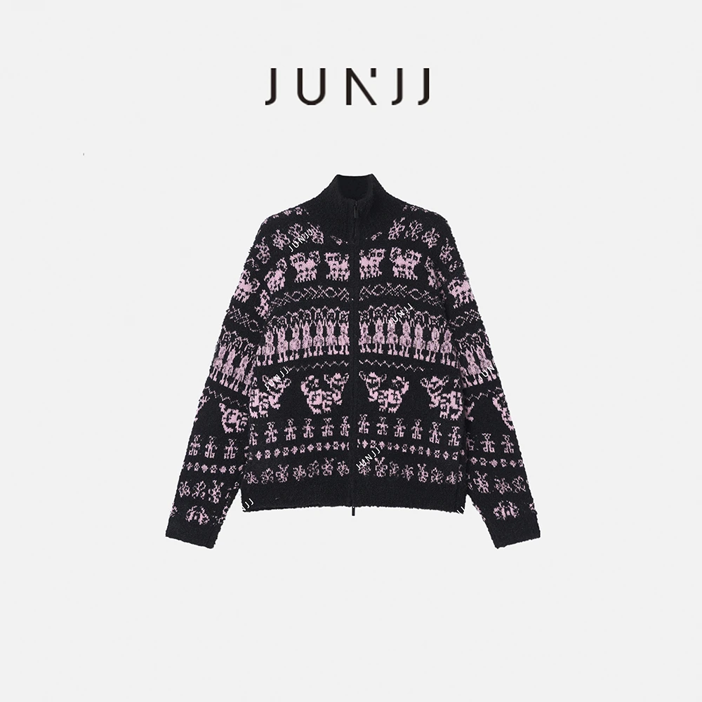 亦雯【安东尼亚】温柔慵懒风嵌花拉链开衫毛针织衫女宽松毛衣上衣