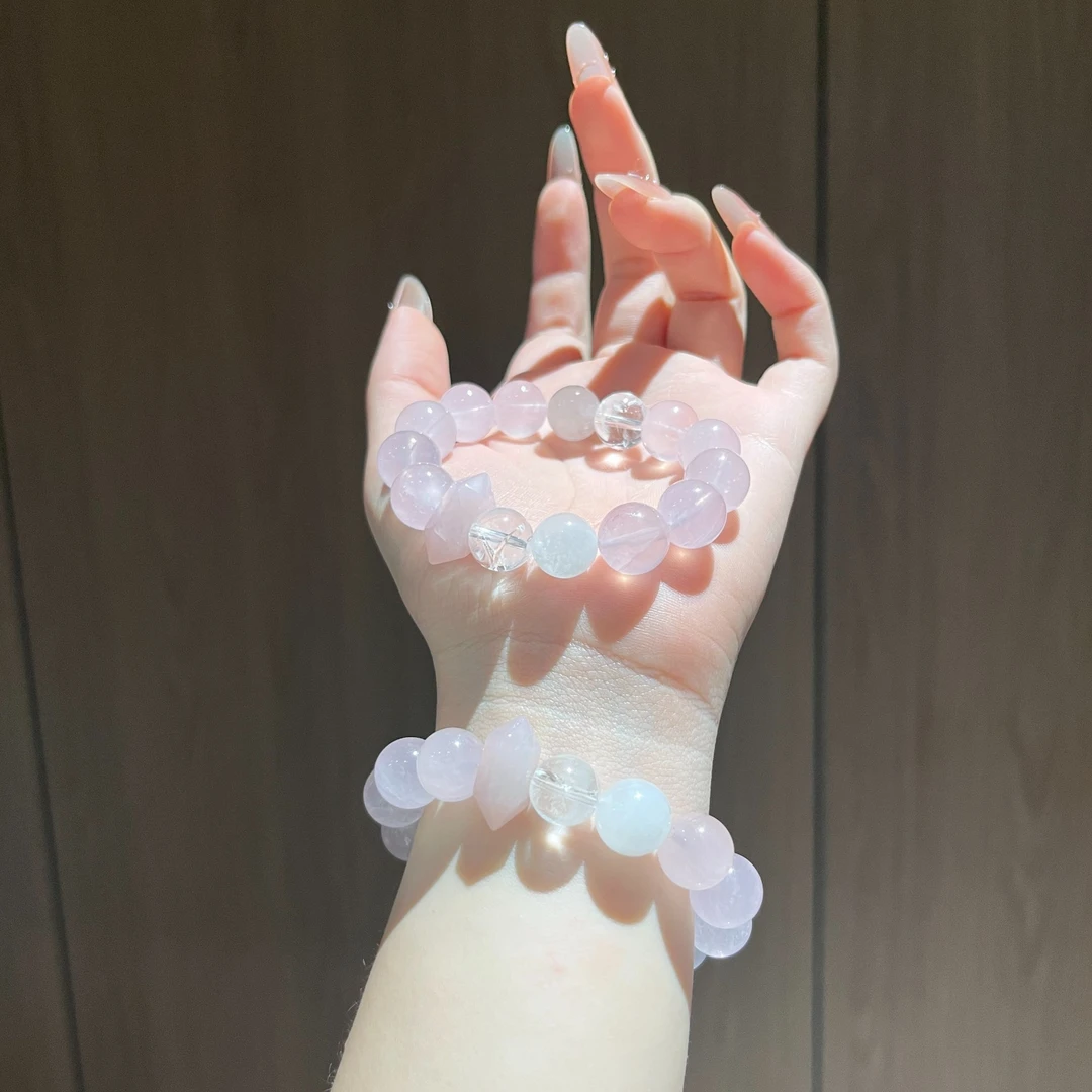 【Lunora】白水粉水迎桃花天然水晶手串手链设计款015
