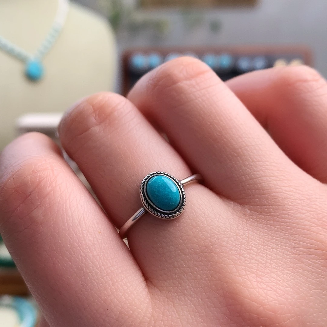 绿松石精品戒圈银S925镶嵌