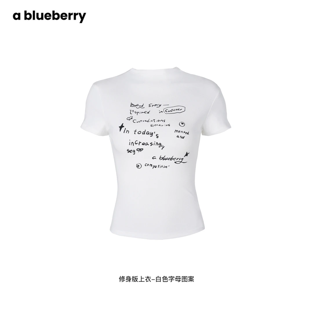 ablueberry字母印花短袖T恤女2024新圆领修身显瘦上衣BL12035212