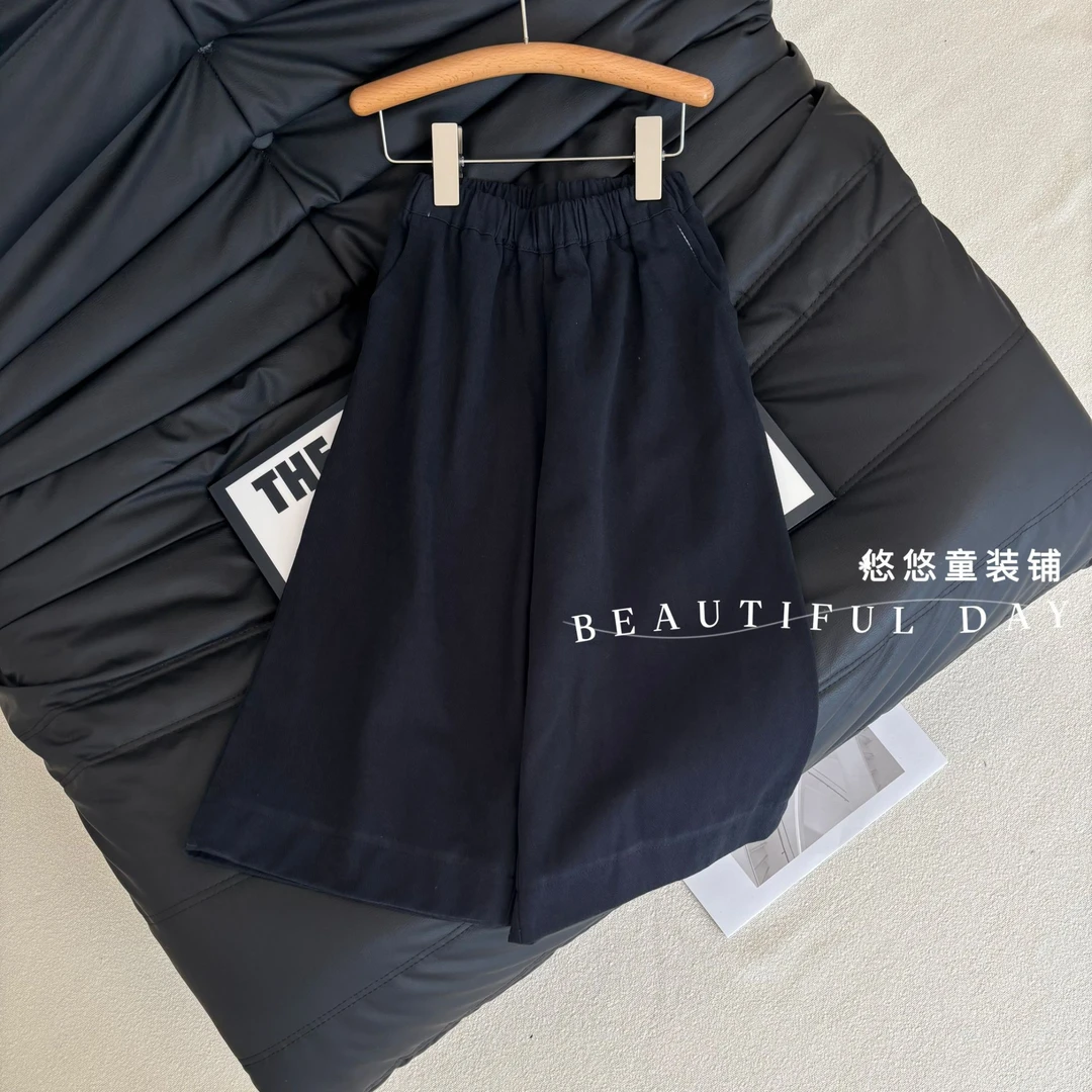 2025秋季新品韩版纯色直筒休闲裤女童松紧腰森系百搭休闲阔腿裤潮