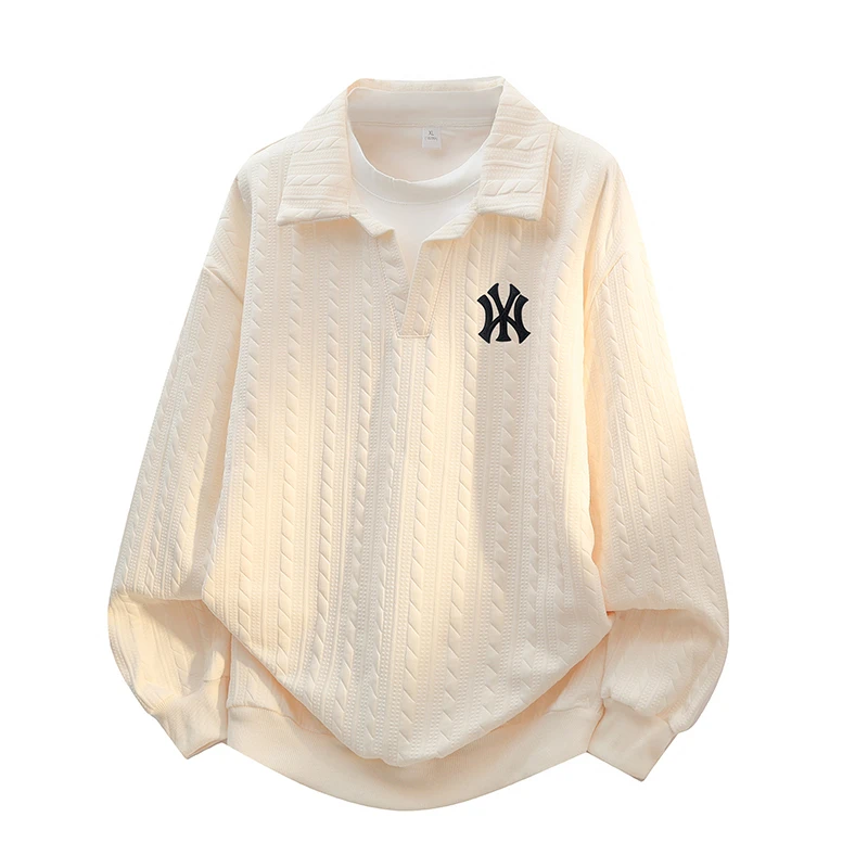 DeweLvum轻奢新款潮牌时尚宽松百搭时尚假两件翻领长袖休闲卫衣男