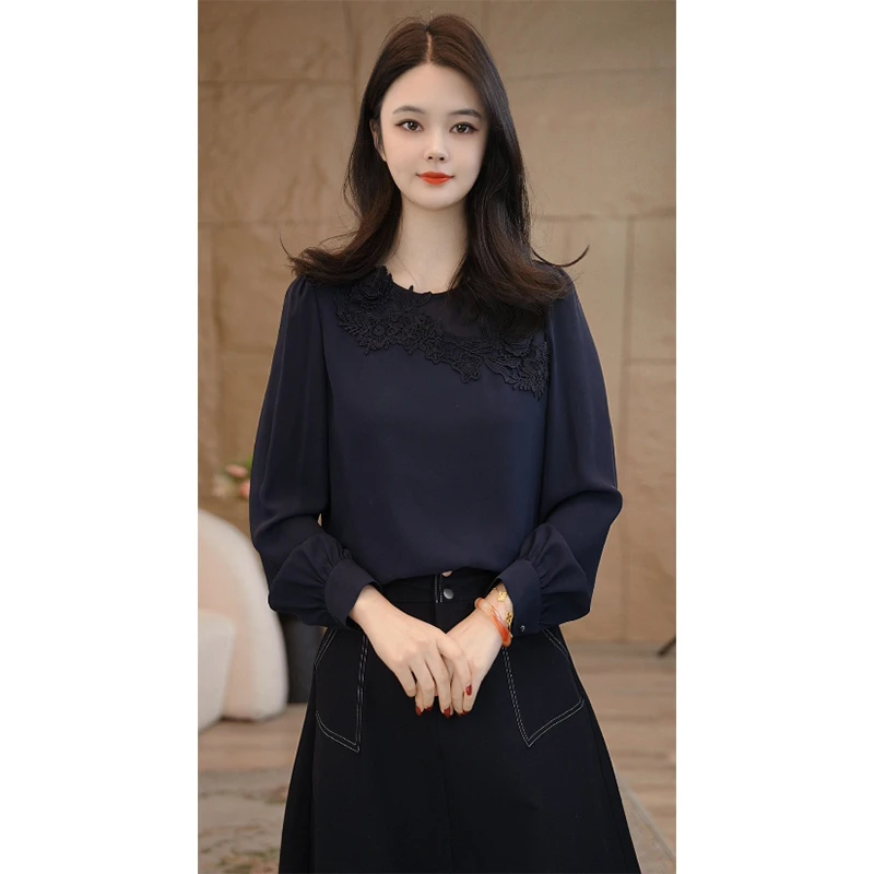 【南桥甄选】曼贝衬衫上衣女士高级显瘦8593028藏青色气质衬衣