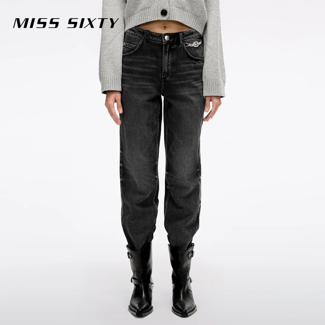 【进口牛仔面料】Miss Sixty牛仔裤女钻饰显瘦窄版直筒裤雅丹风