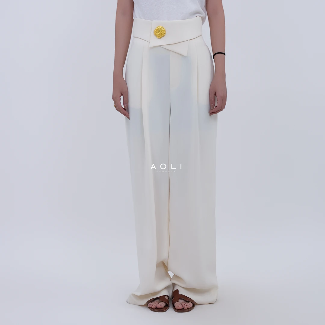 AOLI—气质高腰金扣收腰显瘦阔腿裤5525