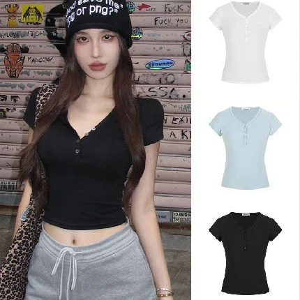 短袖T恤显瘦短款修身白色