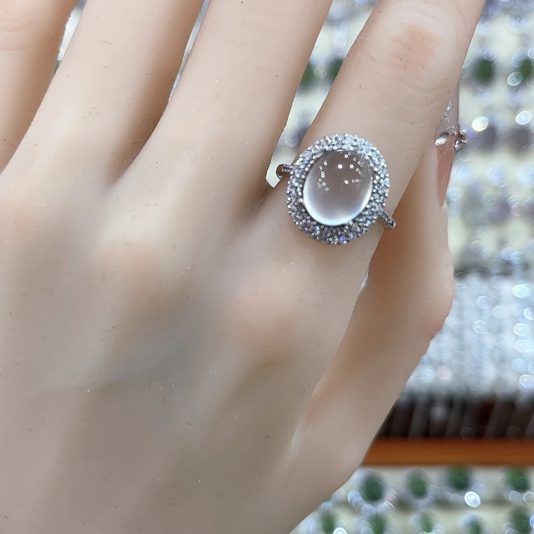 蛇纹石玉银S925镶嵌戒指