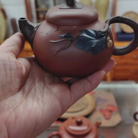 紫砂茶宠花器葫芦孟160cc手工制作小红泥