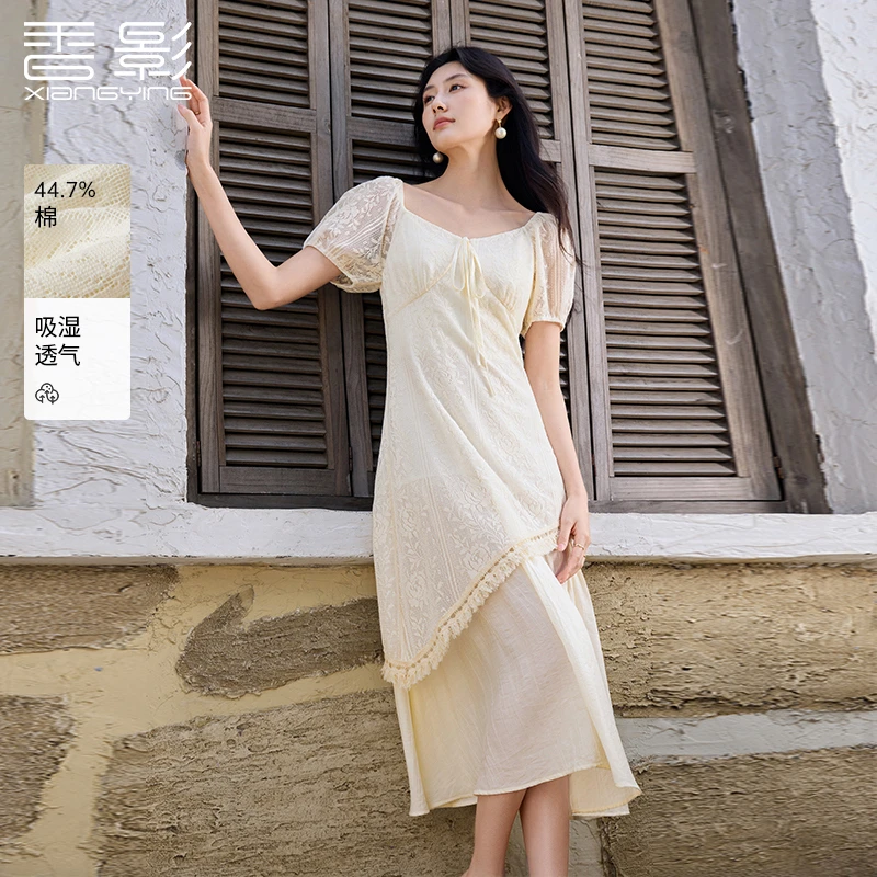 粉丝专享L85S629连衣裙 香影方领连衣裙女夏季新款泡泡袖波