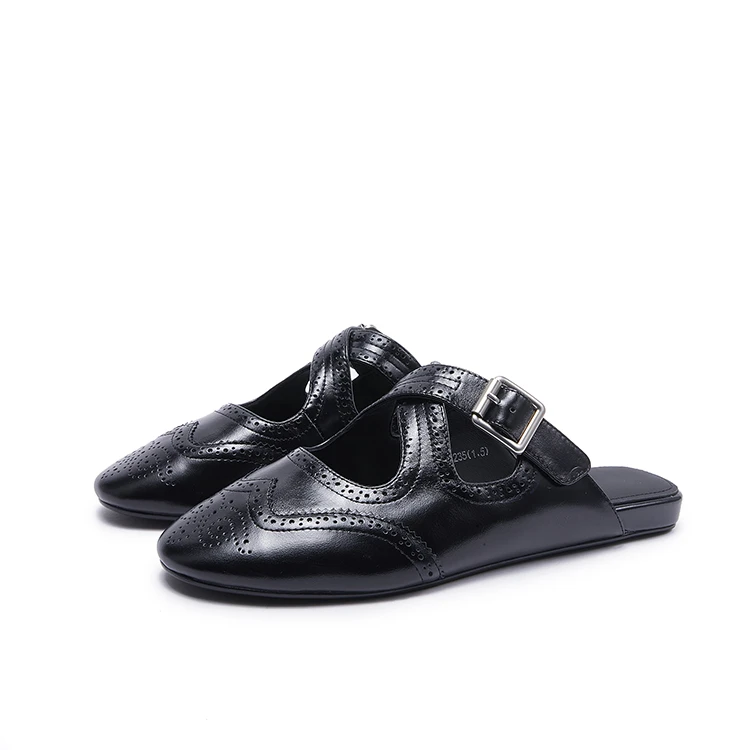 顶奢纯原厂夏季真皮拖鞋全手工包头雕花欧美极简风女拖鞋