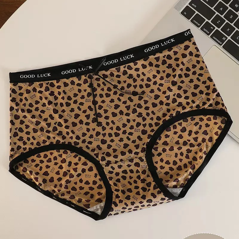 爱诺丝精品女士薄款透气舒适提臀速干豹纹高腰三角内裤（3条一组）