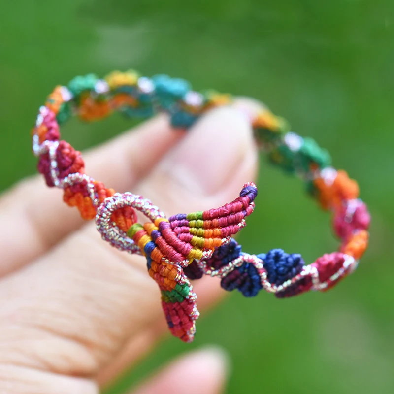 非金属锦纶手链 纯手工编绳可爱简约风蜡线彩色爱心鱼尾五彩手绳