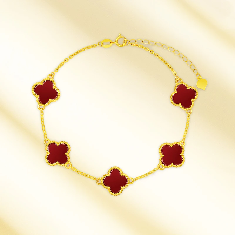 18K金四叶草手链五花气质百搭轻奢送女友七夕生日礼物时尚首饰XH