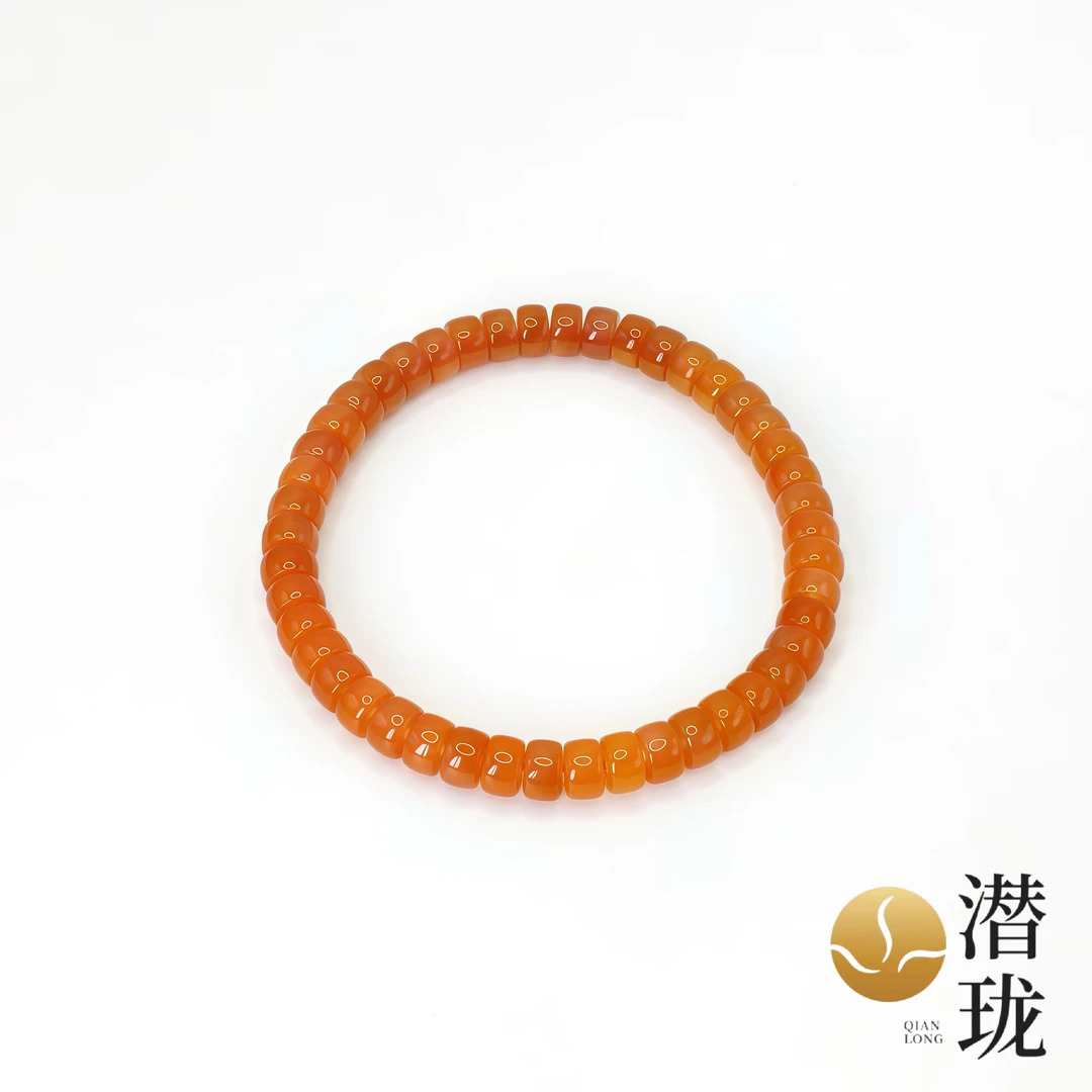 【潜珑】L-99-067 天然南红冰红药片单圈手串6.5mm