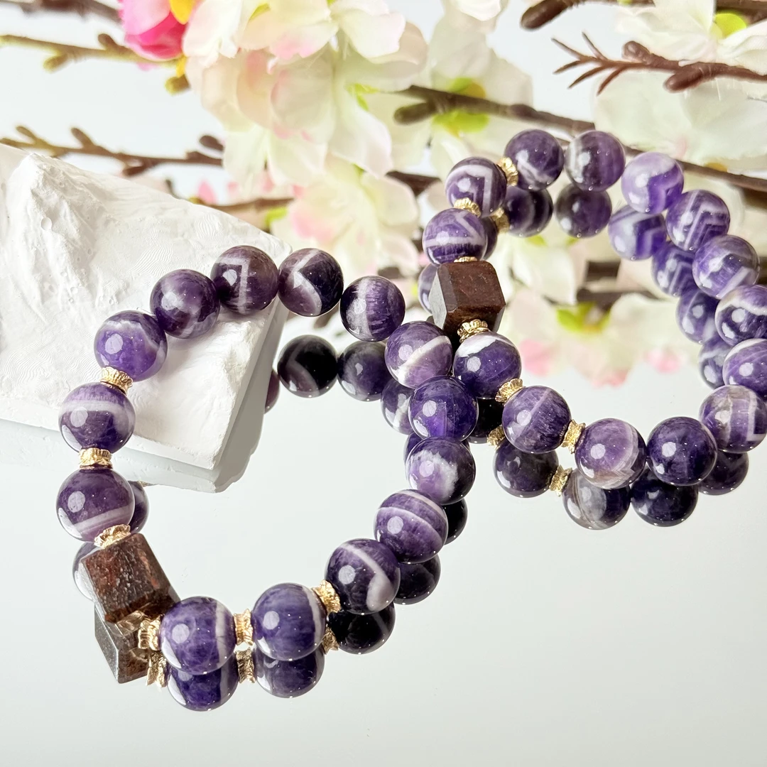 【紫芋奶盖】紫水晶黑金超12mm手串面小仙多样性发其一