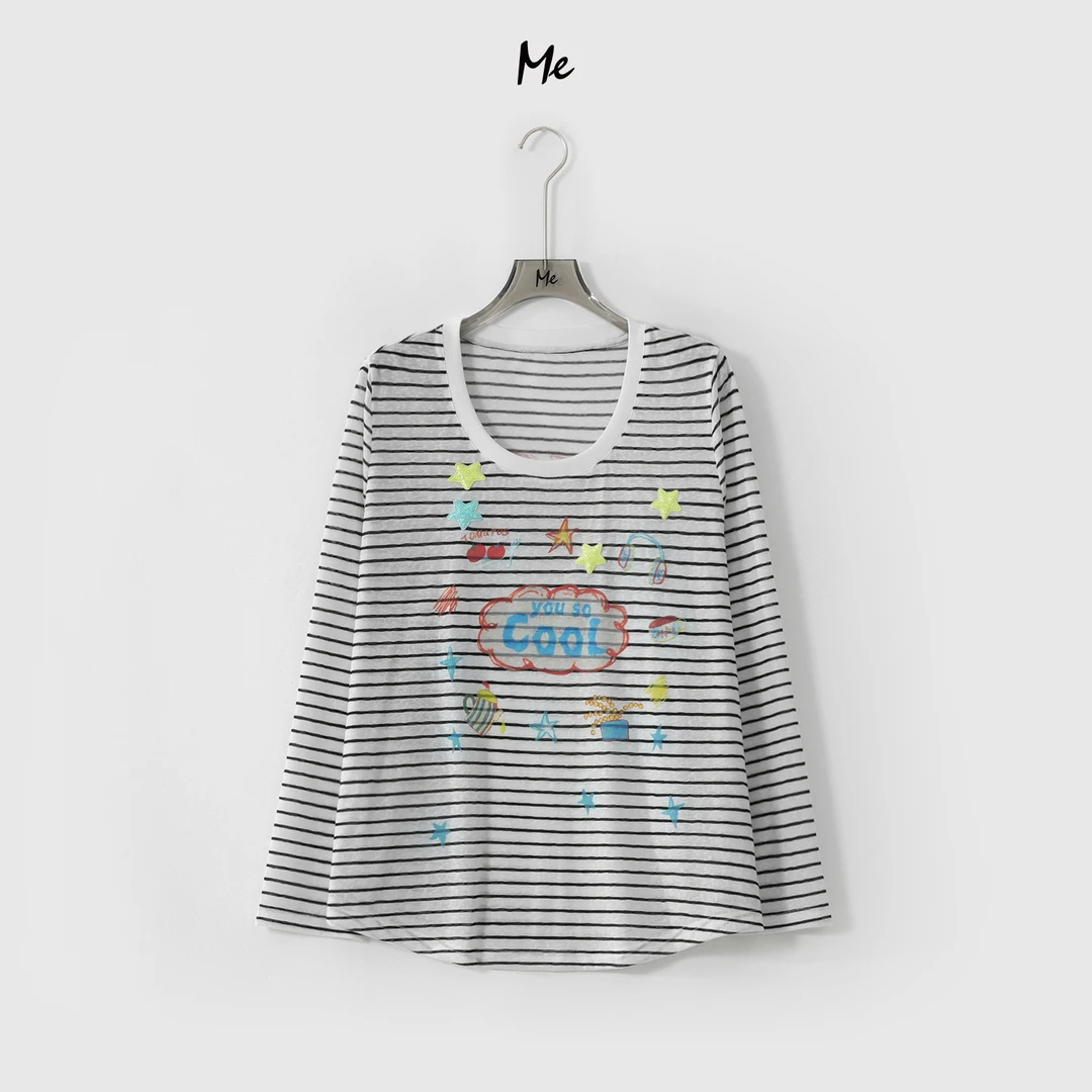 ME【幻想进行曲】天丝混纺空气感海魂条纹显瘦时尚百搭T恤MESS5131