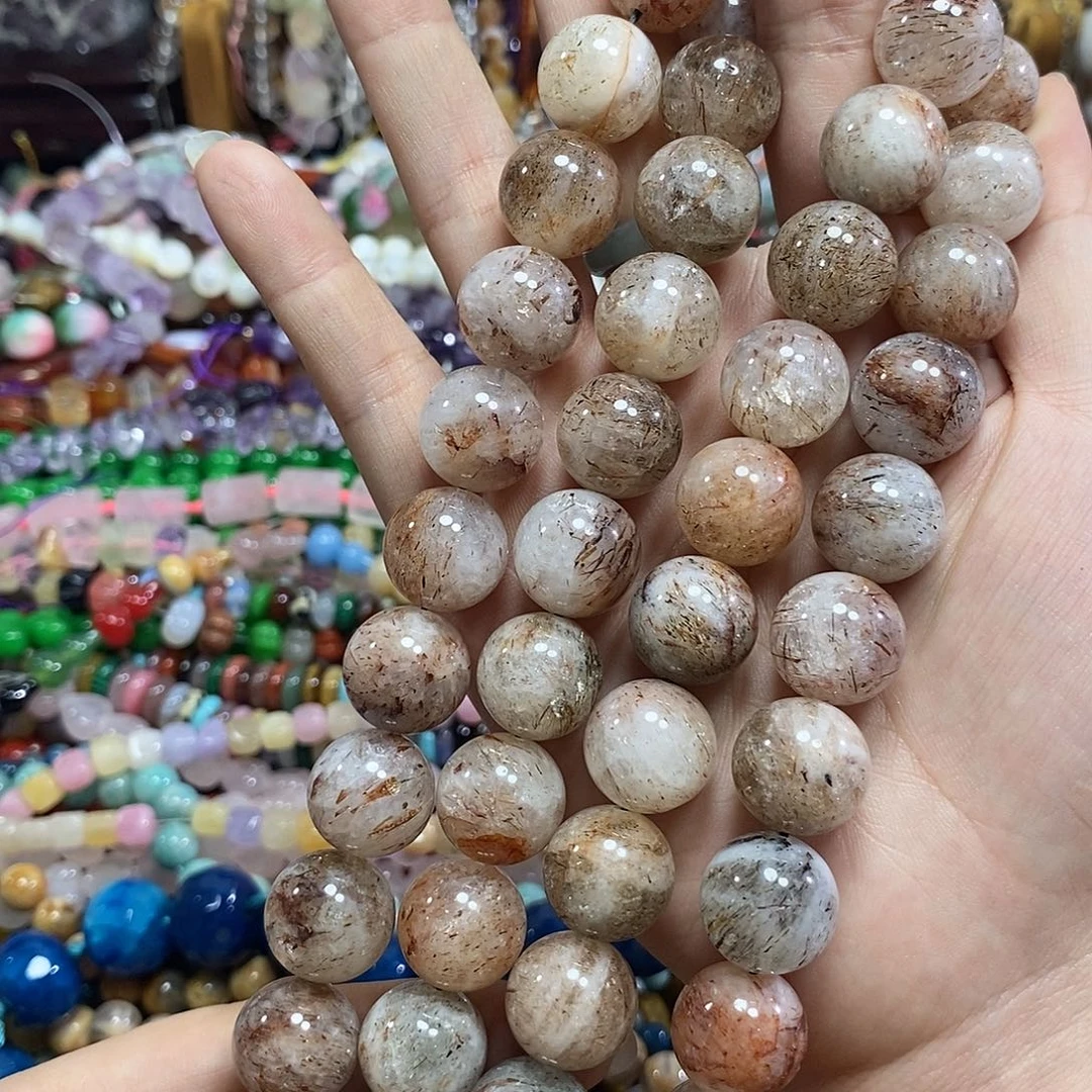 玛瑙/玉髓未镶嵌珠宝半成品黑金超七一条卡16mm