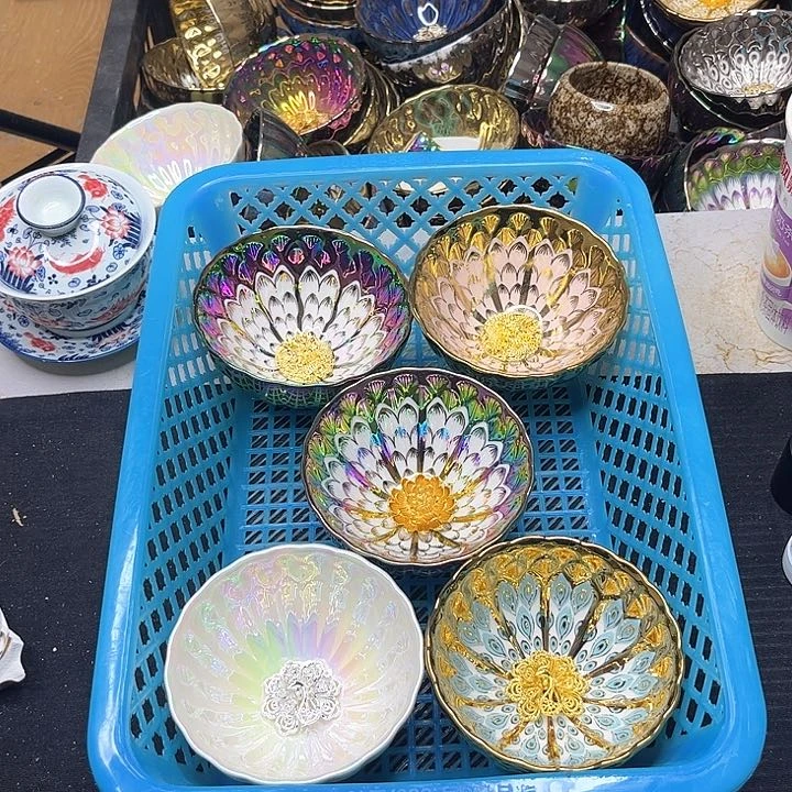 陶瓷两龙两凤一彩莲花茶杯