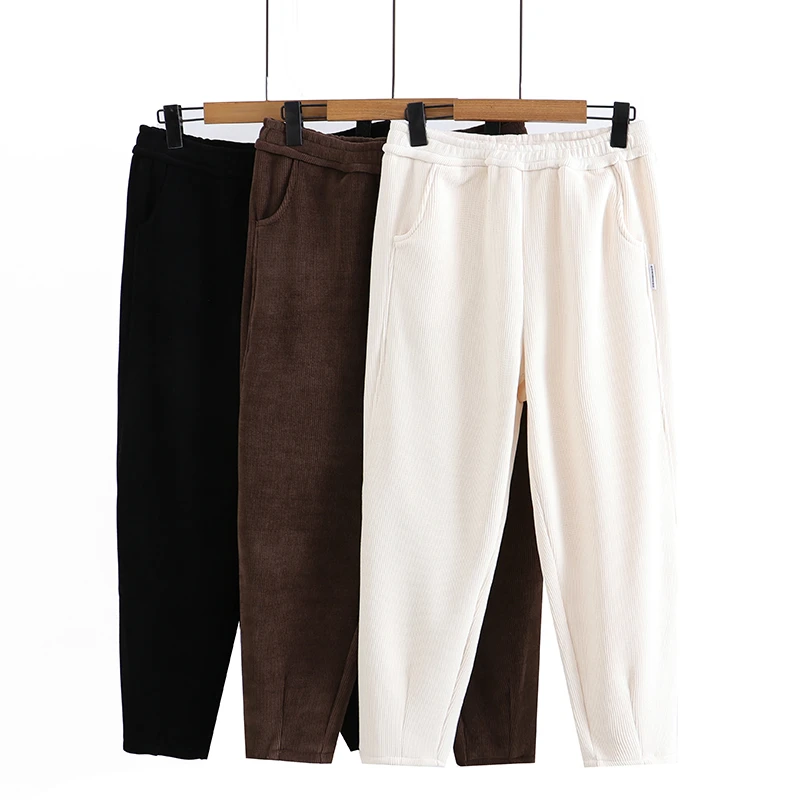 卡洛町大码女装110-210冬季新款百搭加绒加厚松紧高腰哈伦裤2599