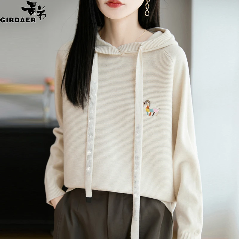 哥弟阿玛施正品2025早秋新款时尚连帽卫衣小马刺绣针织衫百搭上衣