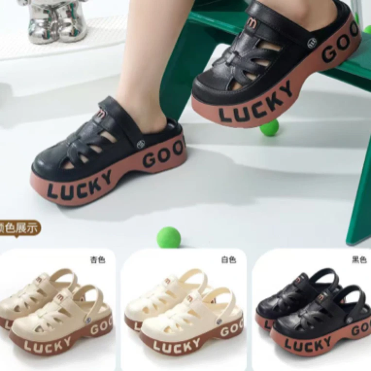 2310厚款罗马女士洞洞两穿拖鞋时尚休闲黑色软底透气镂空外穿坡跟