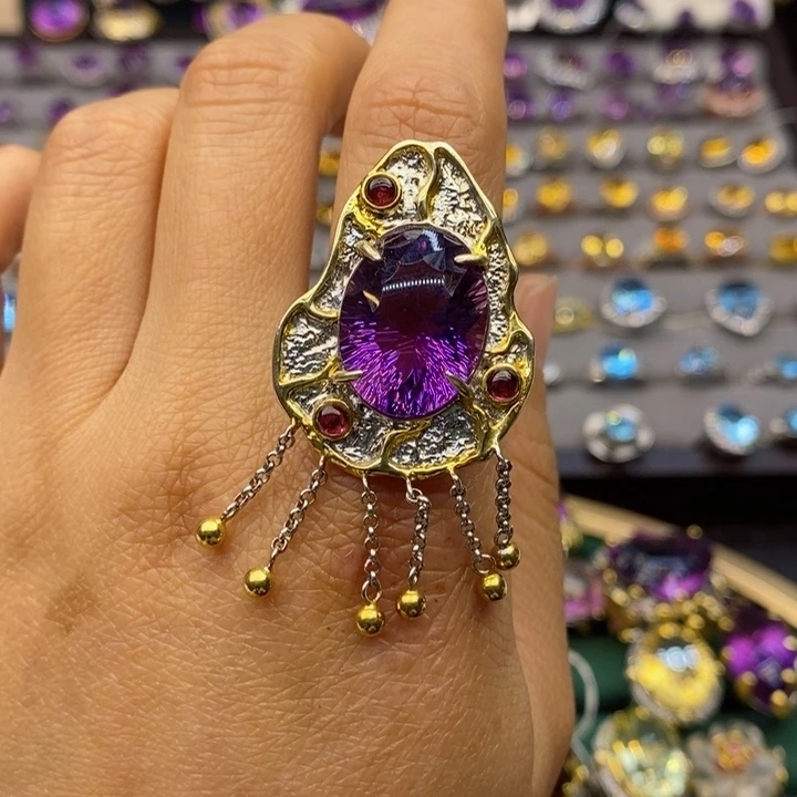 水晶戒指银S925镶嵌天然水晶戒指